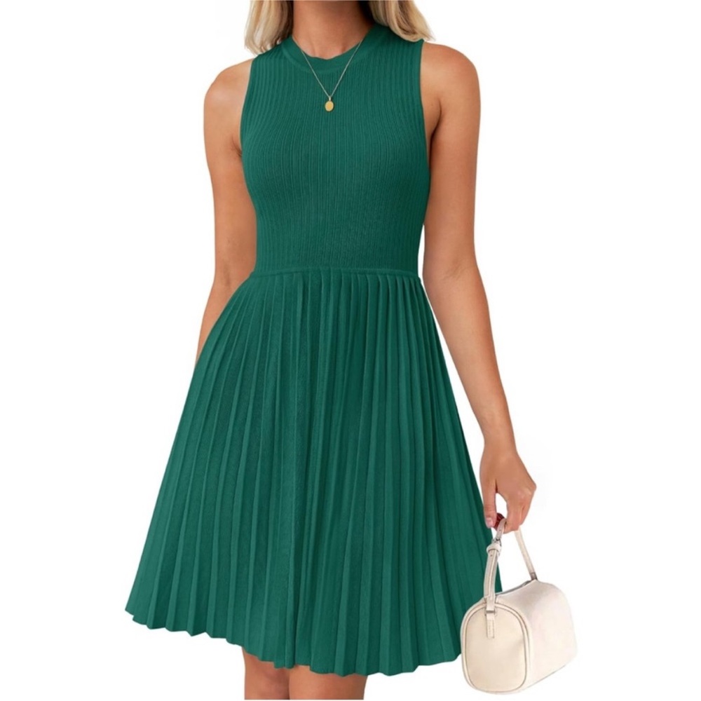 EUC Zesica Size Large Elegant Green Sleeveless Pleated Skirt Dress